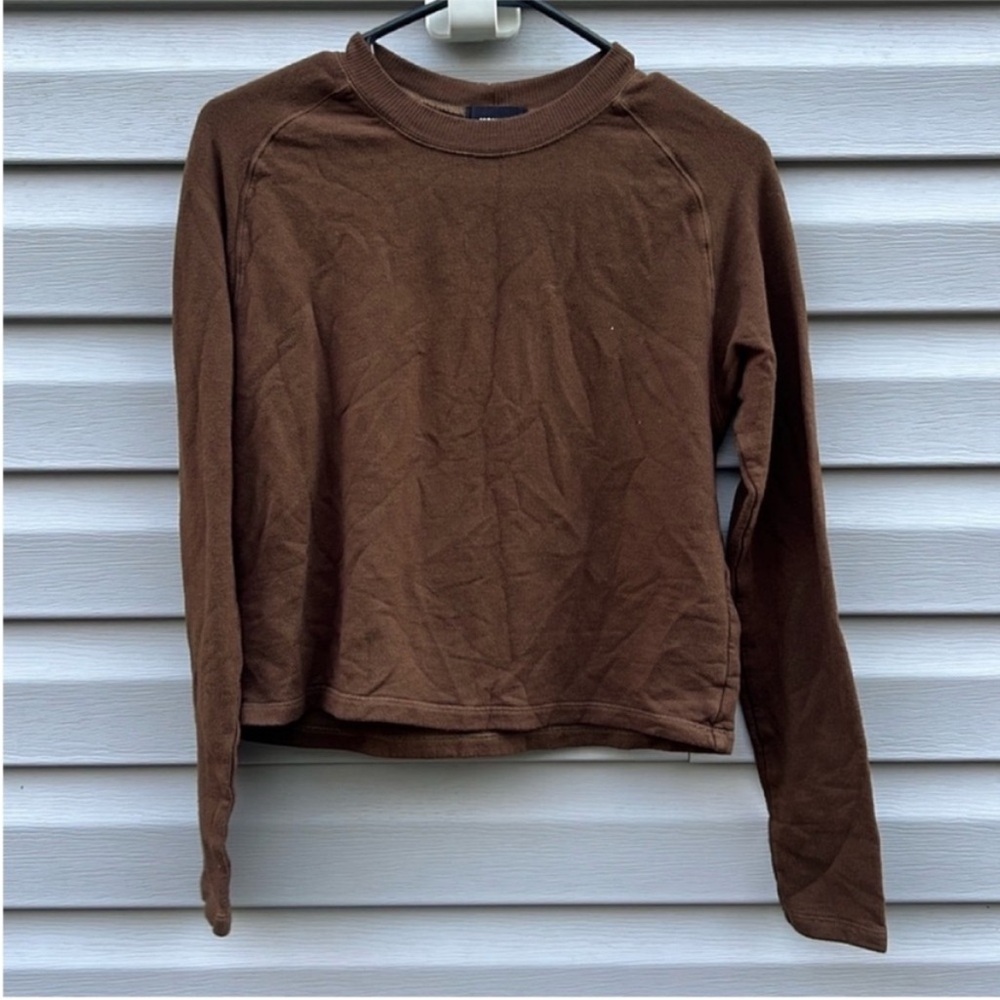Monrow‎ Brown Cropped Boxy Fit Fleece Lounger Sweater Small HT1017